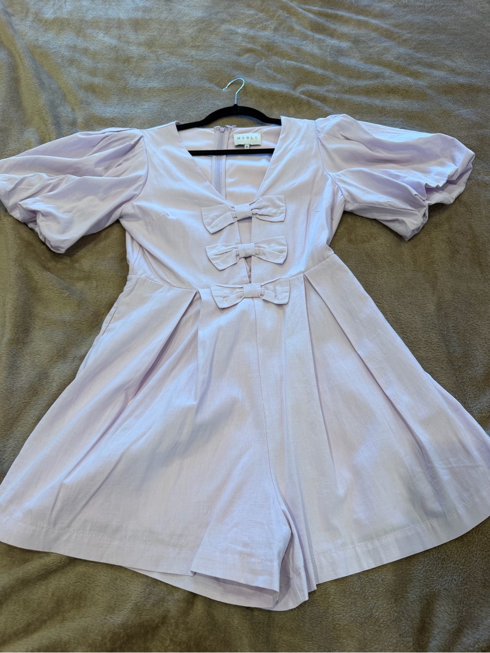 MABLE Lilac Bow-Front Puff Sleeve Romper